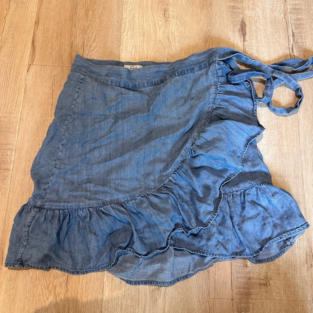 Blue Ruffled Wrap Skirt Denim Style Chambray 100% Tencel Lyocell Skirt